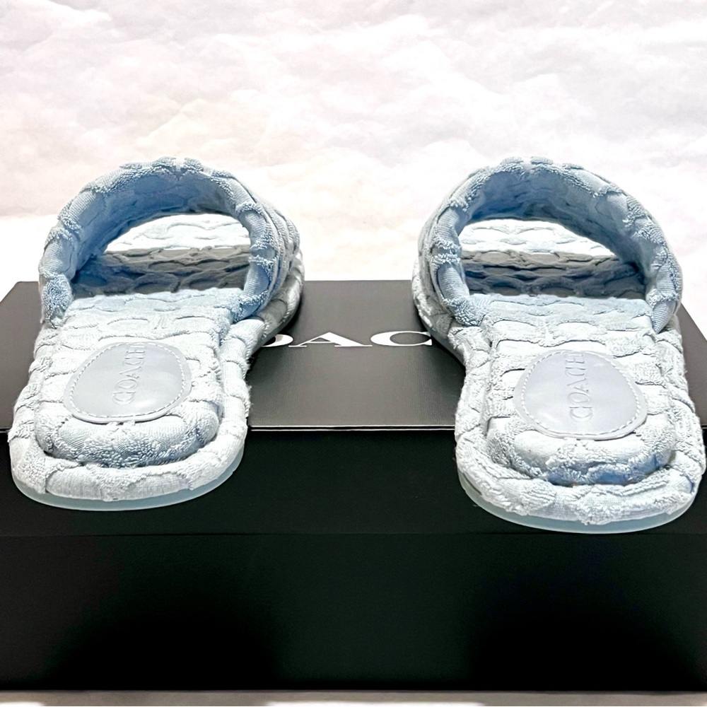Coach Bridgett Sandal In Signature Terry Cloth Size 9.5 Aqua (Light Blue) - Picture 7 of 14